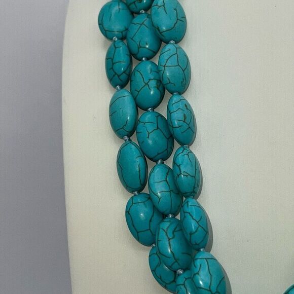 Turquoise Colored Dyed Stone Necklace EXTRA LONG 76" Runway Knotted Strand - Picture 3 of 7